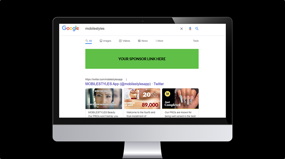 screenshot of google search results for MOBILESTYLES with a green box showcasing where advertisement goes screenshot of google search results for MOBILESTYLES with a green box showcasing where advertisement goes